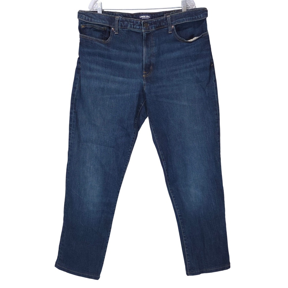 Lands End Square Rigger Jeans Mens 40x31 Traditional Fit Dark Wash Comfort Waist